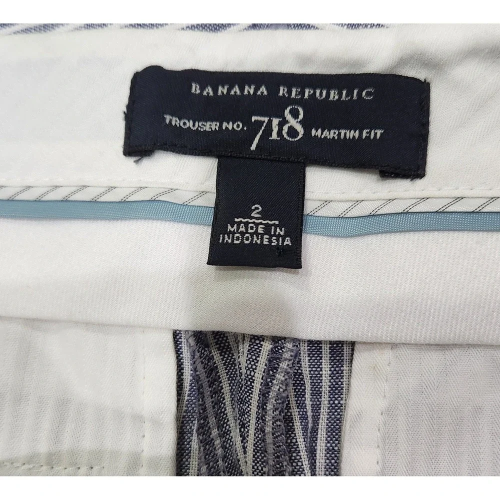 Banana Republic Martin Fit 718 Linen Pants Pinstripe Trousers Blue Women Size 2